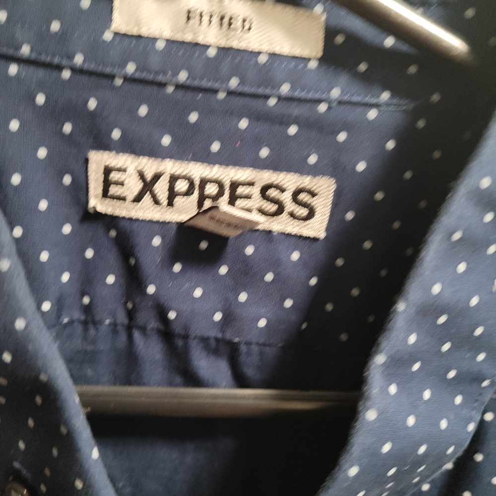 Men dressy short sleeve like new navy with white polka-dot